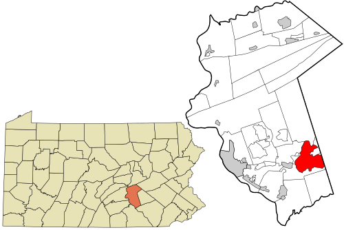 Location of Hershey in Dauphin County (right) and of Dauphin County in Pennsylvania